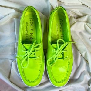 Cole Haan Neon Green Leather Weekender Boat Shoe Women size 8